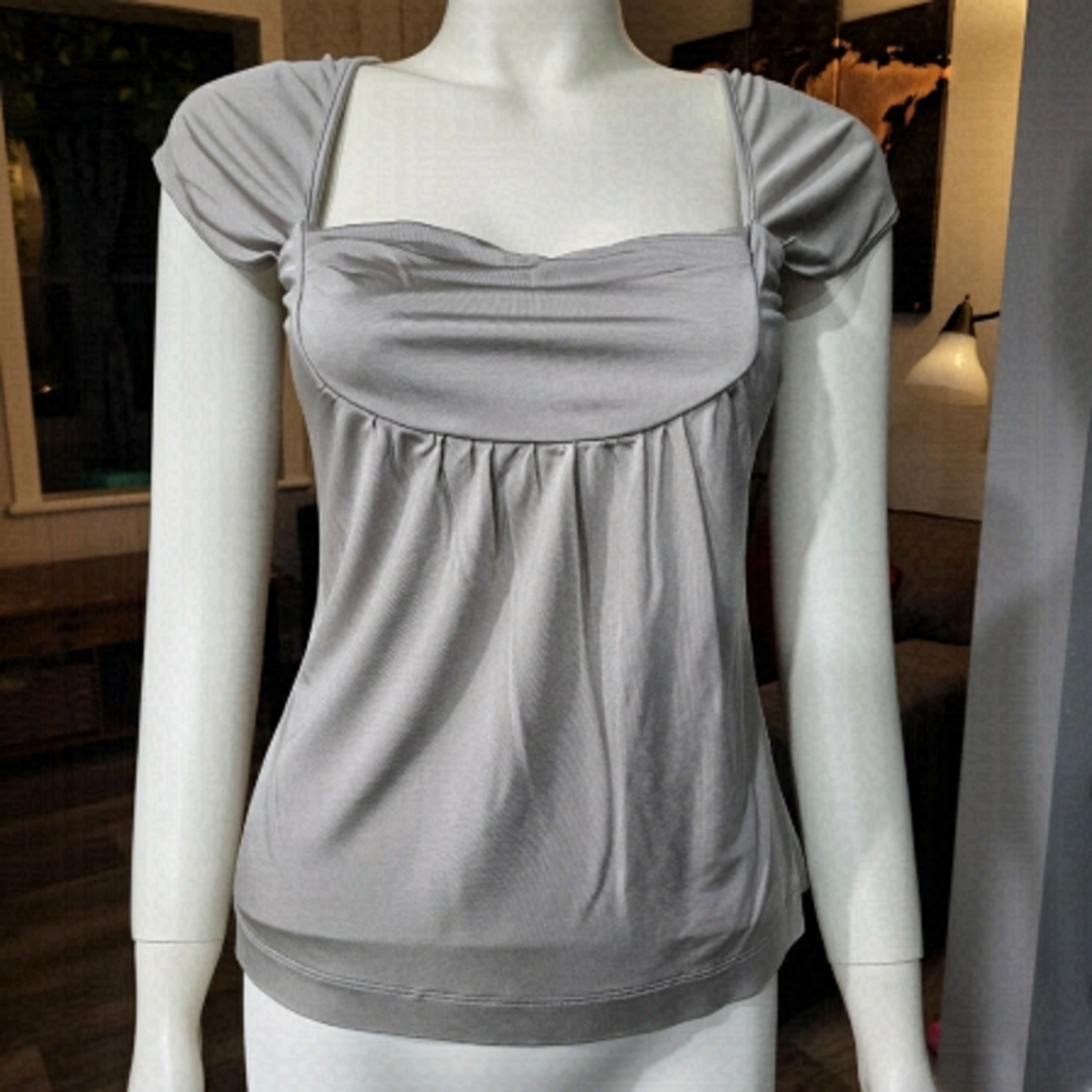 THE LIMITED - Metallic Silver Shimmer Blouse, Half Short Sleeve Top